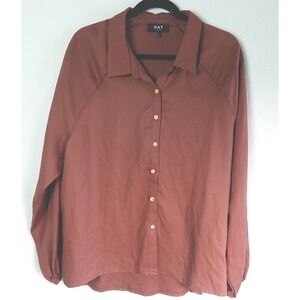 OAT New York Button Down Shirt Mens Large Terracotta Lyocell Raglan Sleeve